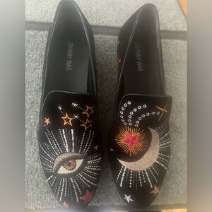 Johnny Was Black celestial velvet smoking Loafers